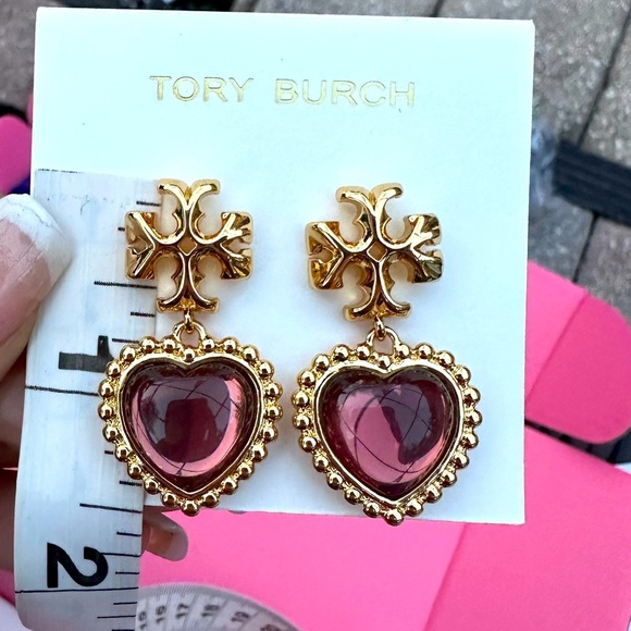 Rare💖Tory Burch Earrings Victorian bridgerton party earrings Heart Drop earrings - Picture 7 of 8
